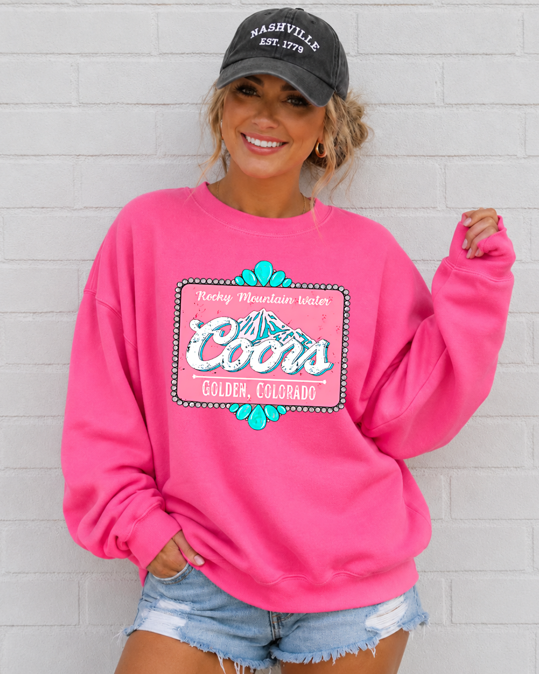 Pink Rocky Mountain crew neck